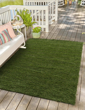 Green 5' 1 x 7' 1 Outdoor Grass Rectangle Area Rug Thick Soft Touch Fluffy & Plush Shaggy Pile Weather Resistant for Patio, Deck, Terrace, Balcony, Porch