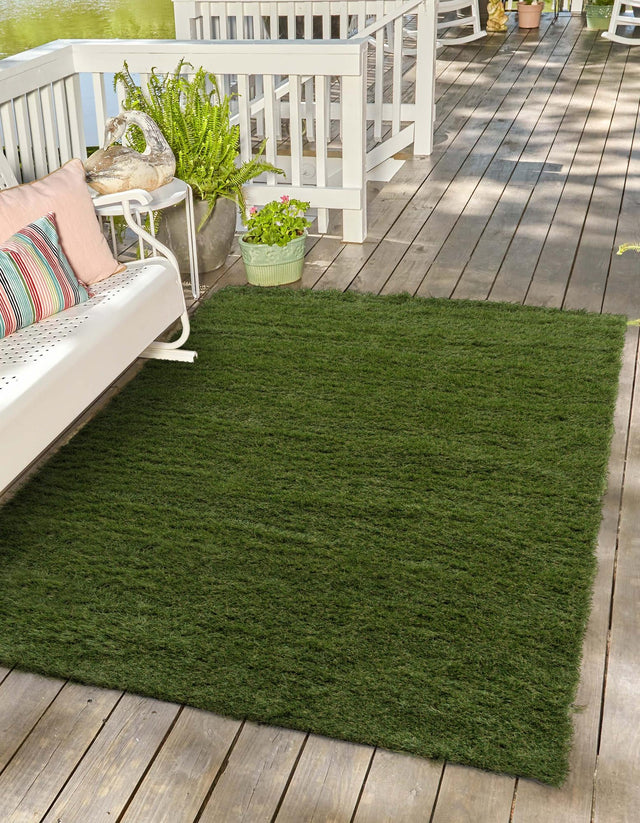 Green 5' 1 x 7' 1 Outdoor Grass Rectangle Area Rug Thick Soft Touch Fluffy & Plush Shaggy Pile Weather Resistant for Patio, Deck, Terrace, Balcony, Porch