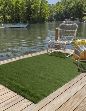 Green 7' 10 x 10' Outdoor Grass Rectangle Area Rug Thick Soft Touch Fluffy & Plush Shaggy Pile Weather Resistant for Patio, Deck, Terrace, Balcony, Porch