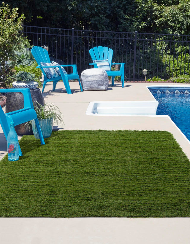 Green 2' x 3' 1 Outdoor Grass Rectangle Area Rug Thick Soft Touch Fluffy & Plush Shaggy Pile Weather Resistant for Patio, Deck, Terrace, Balcony, Porch