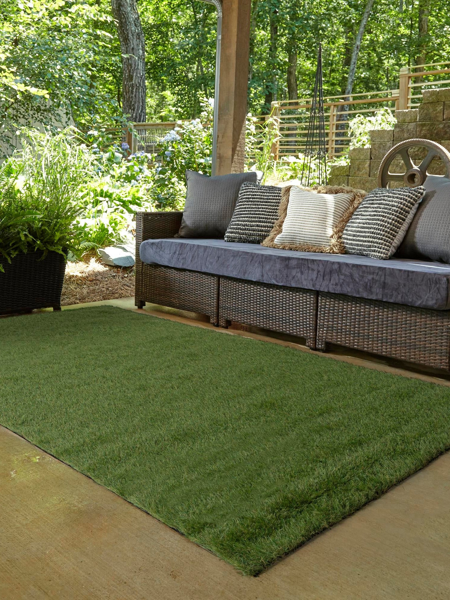 Green 6' 1 x 9' Outdoor Grass Rectangle Area Rug Thick Soft Touch Fluffy & Plush Shaggy Pile Weather Resistant for Patio, Deck, Terrace, Balcony, Porch Grass Carpet Mat for Sale at Rug Engine