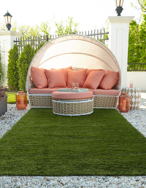 Green 4' 1 x 6' 1 Outdoor Grass Rectangle Area Rug Thick Soft Touch Fluffy & Plush Shaggy Pile Weather Resistant for Patio, Deck, Terrace, Balcony, Porch