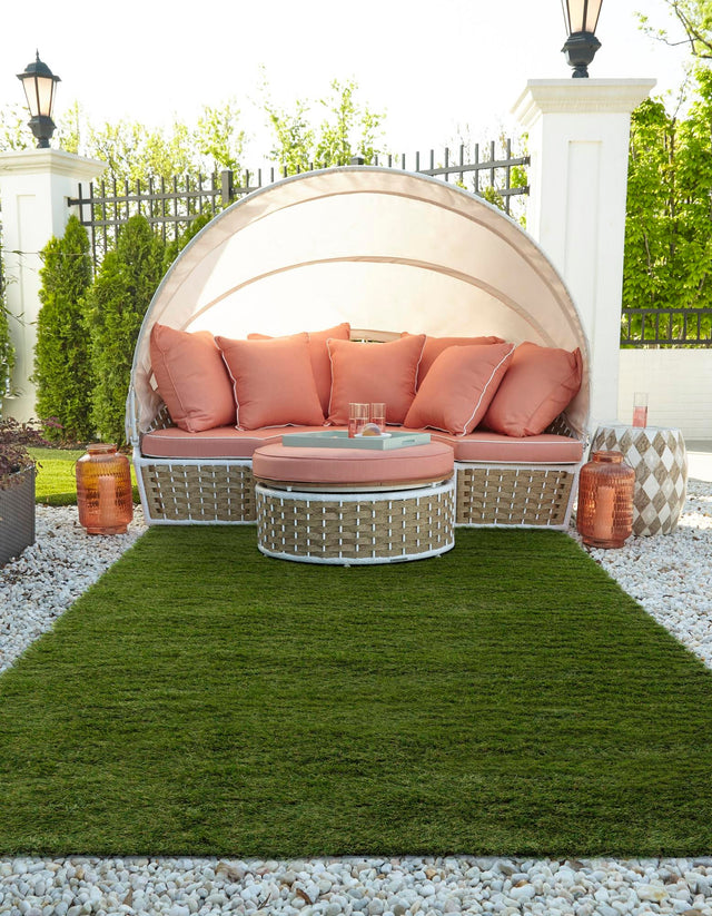 Green 10' x 14' 1 Outdoor Grass Rectangle Area Rug Thick Soft Touch Fluffy & Plush Shaggy Pile Weather Resistant for Patio, Deck, Terrace, Balcony, Porch