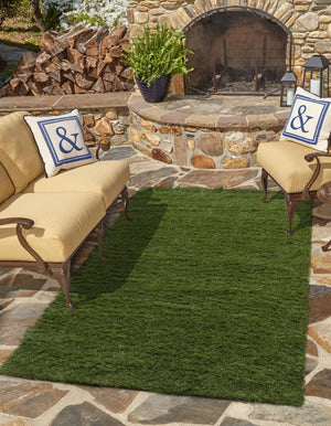 Green 10' x 14' 1 Outdoor Grass Rectangle Area Rug Thick Soft Touch Fluffy & Plush Shaggy Pile Weather Resistant for Patio, Deck, Terrace, Balcony, Porch
