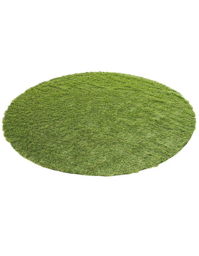 Green 6' 1 x 6' 1 Outdoor Grass Round Area Rug Thick Soft Touch Fluffy & Plush Shaggy Pile Weather Resistant for Patio, Deck, Terrace, Balcony, Porch