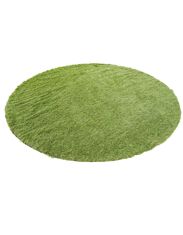 Green 6' 1 x 6' 1 Outdoor Grass Round Area Rug Thick Soft Touch Fluffy & Plush Shaggy Pile Weather Resistant for Patio, Deck, Terrace, Balcony, Porch