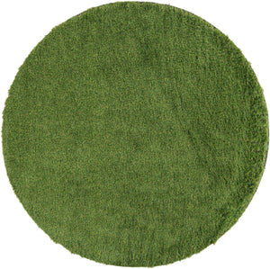 Green 6' 1 x 6' 1 Outdoor Grass Round Area Rug Thick Soft Touch Fluffy & Plush Shaggy Pile Weather Resistant for Patio, Deck, Terrace, Balcony, Porch