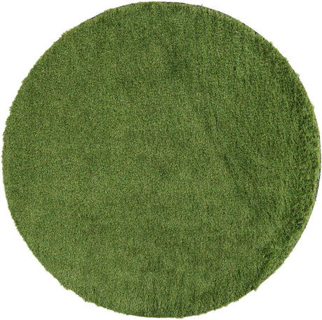 Green 6' 1 x 6' 1 Outdoor Grass Round Area Rug Thick Soft Touch Fluffy & Plush Shaggy Pile Weather Resistant for Patio, Deck, Terrace, Balcony, Porch