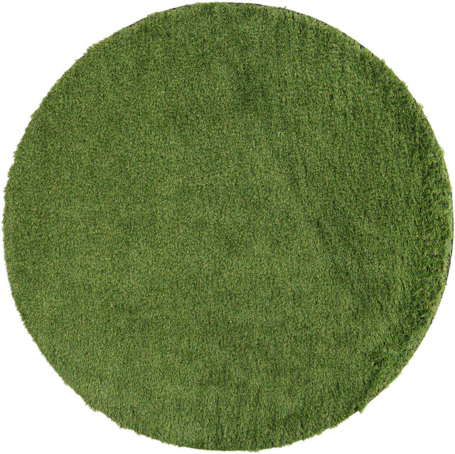 Green 6' 1 x 6' 1 Outdoor Grass Round Area Rug Thick Soft Touch Fluffy & Plush Shaggy Pile Weather Resistant for Patio, Deck, Terrace, Balcony, Porch