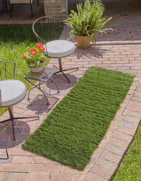 Green 2' 7 x 8' Outdoor Grass Runner Area Rug Thick Soft Touch Fluffy & Plush Shaggy Pile Weather Resistant for Patio, Deck, Terrace, Balcony, Porch Grass Carpet Mat for Sale at Rug Engine
