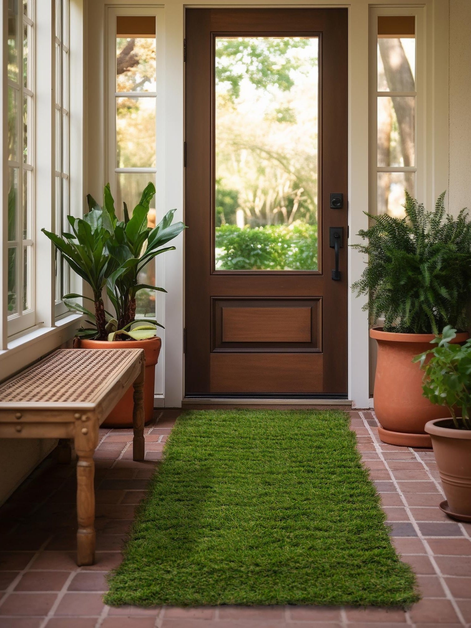 Green 2' 7 x 8' Outdoor Grass Runner Area Rug Thick Soft Touch Fluffy & Plush Shaggy Pile Weather Resistant for Patio, Deck, Terrace, Balcony, Porch