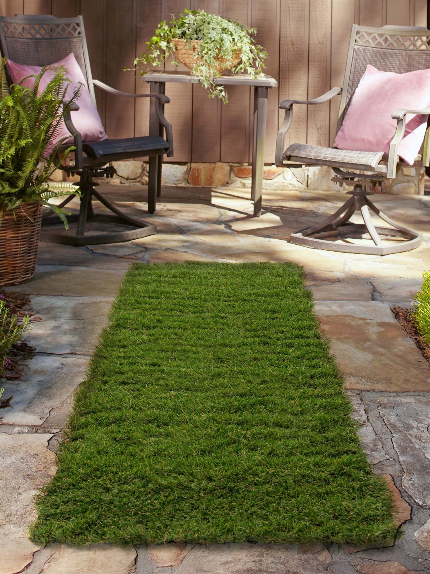 Green 2' 7 x 8' Outdoor Grass Runner Area Rug Thick Soft Touch Fluffy & Plush Shaggy Pile Weather Resistant for Patio, Deck, Terrace, Balcony, Porch