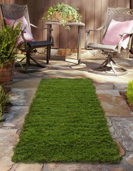 Green 2' 7 x 8' Outdoor Grass Runner Area Rug Thick Soft Touch Fluffy & Plush Shaggy Pile Weather Resistant for Patio, Deck, Terrace, Balcony, Porch Grass Carpet Mat for Sale at Rug Engine