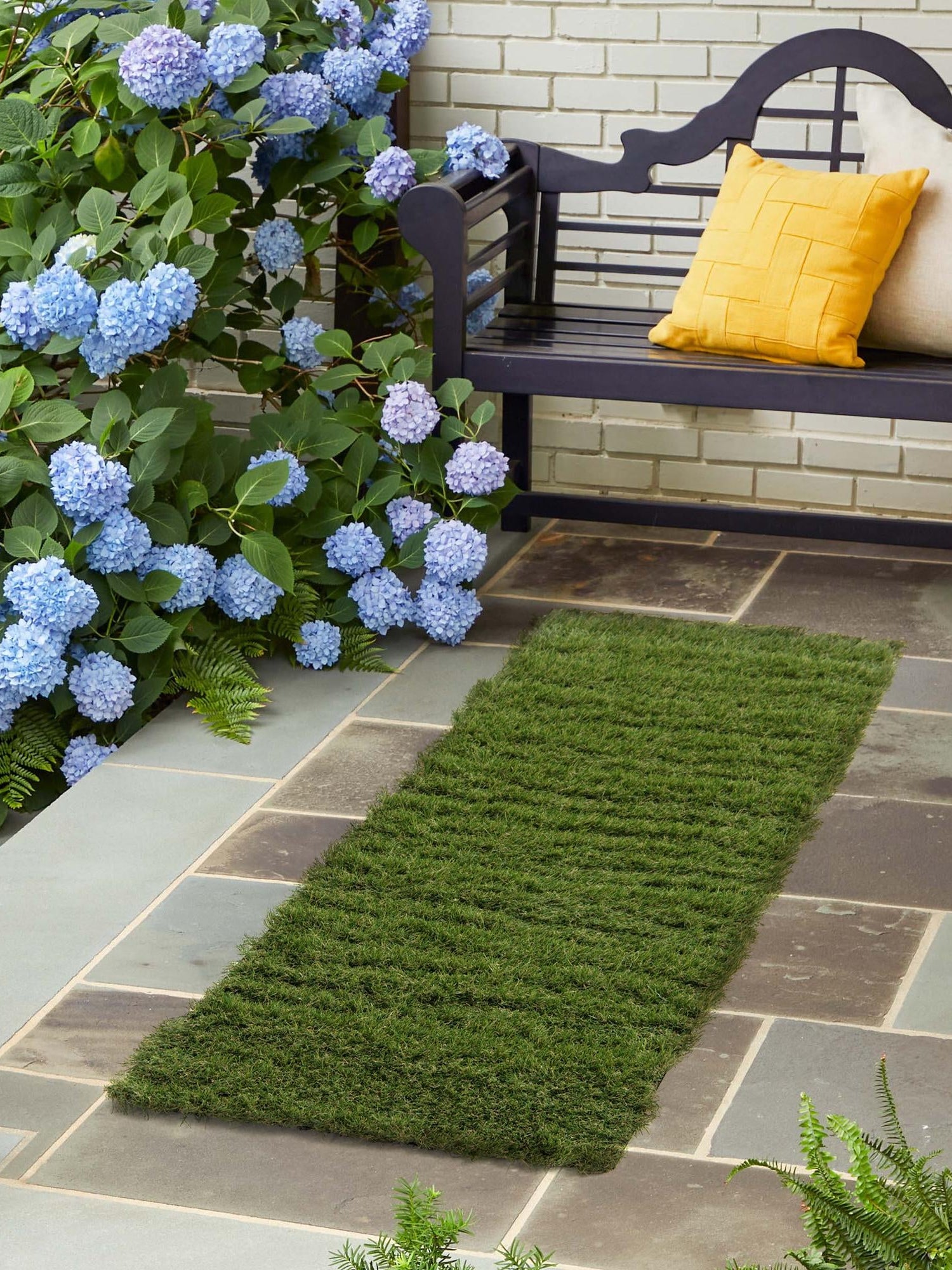 Green 2' 7 x 12' Outdoor Grass Runner Area Rug Thick Soft Touch Fluffy & Plush Shaggy Pile Weather Resistant for Patio, Deck, Terrace, Balcony, Porch Grass Carpet Mat for Sale at Rug Engine