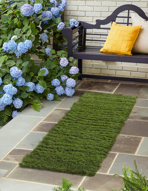 Green 2' 7 x 10' Outdoor Grass Runner Area Rug Thick Soft Touch Fluffy & Plush Shaggy Pile Weather Resistant for Patio, Deck, Terrace, Balcony, Porch