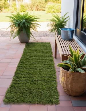 Green 3' 3 x 19' 8 Outdoor Grass Runner Area Rug Thick Soft Touch Fluffy & Plush Shaggy Pile Weather Resistant for Patio, Deck, Terrace, Balcony, Porch