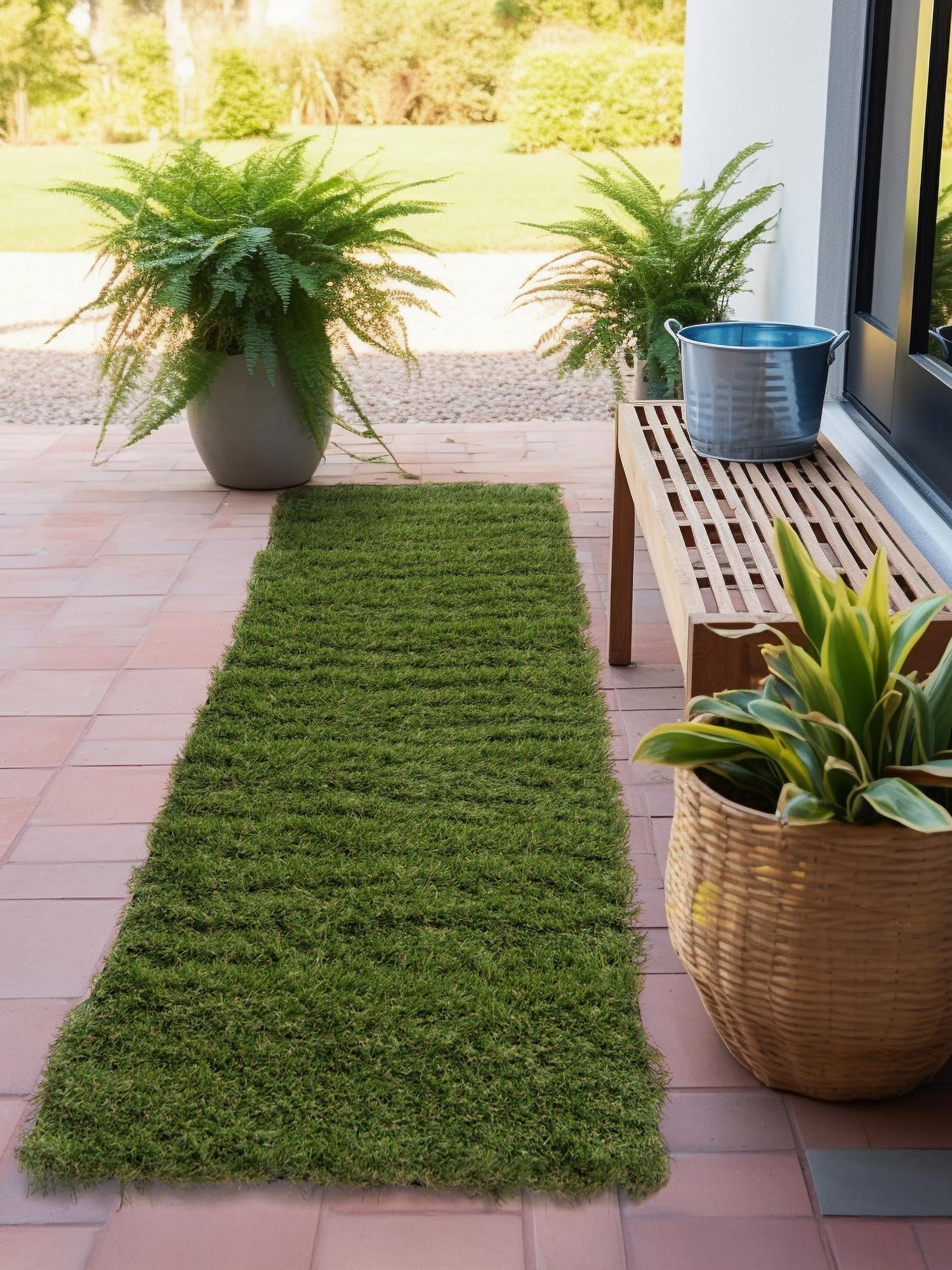 Green 2' 7 x 12' Outdoor Grass Runner Area Rug Thick Soft Touch Fluffy & Plush Shaggy Pile Weather Resistant for Patio, Deck, Terrace, Balcony, Porch Grass Carpet Mat for Sale at Rug Engine