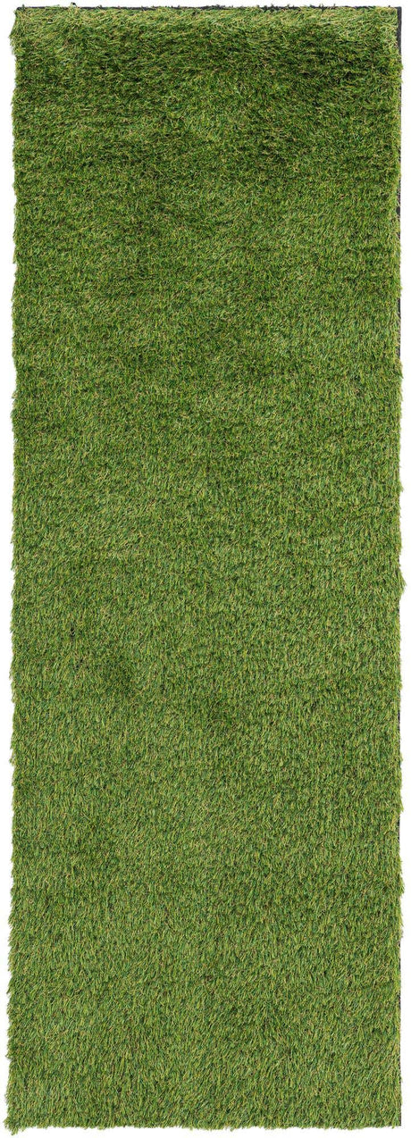 Green 2' x 6' 1 Outdoor Grass Runner Area Rug Thick Soft Touch Fluffy & Plush Shaggy Pile Weather Resistant for Patio, Deck, Terrace, Balcony, Porch