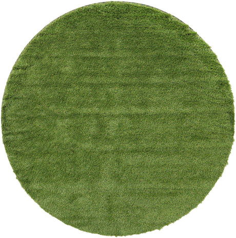 Green 7' 10 x 7' 10 Outdoor Grass Round Area Rug Thick Soft Touch Fluffy & Plush Shaggy Pile Weather Resistant for Patio, Deck, Terrace, Balcony, Porch