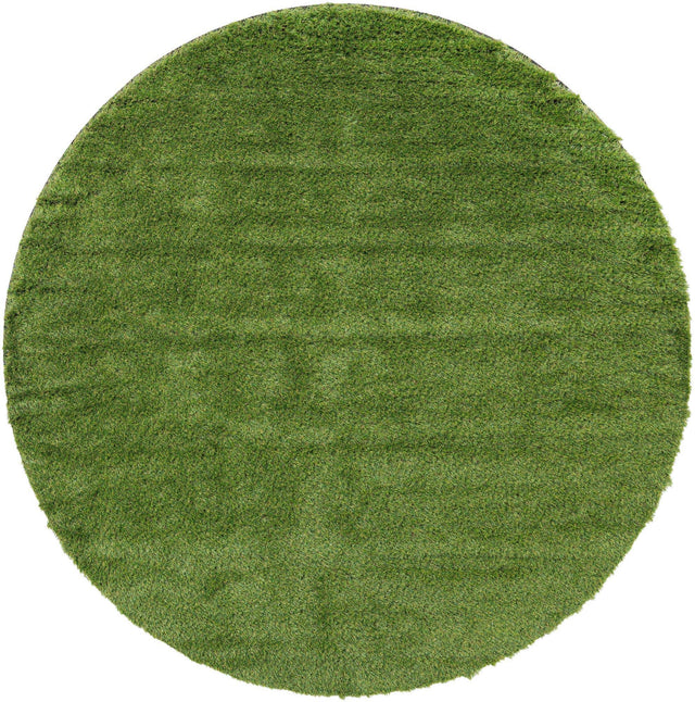 Green 7' 10 x 7' 10 Outdoor Grass Round Area Rug Thick Soft Touch Fluffy & Plush Shaggy Pile Weather Resistant for Patio, Deck, Terrace, Balcony, Porch