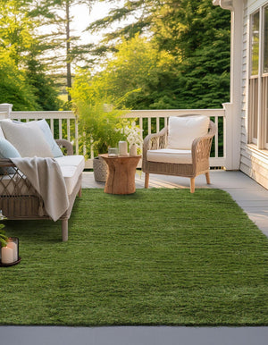 Green 7' 10 x 7' 10 Outdoor Grass Square Area Rug Thick Soft Touch Fluffy & Plush Shaggy Pile Weather Resistant for Patio, Deck, Terrace, Balcony, Porch