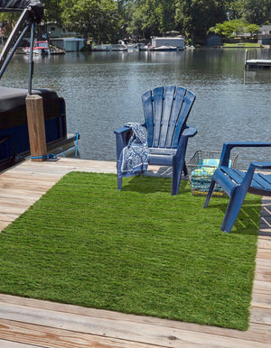 Green 7' 10 x 7' 10 Outdoor Grass Square Area Rug Thick Soft Touch Fluffy & Plush Shaggy Pile Weather Resistant for Patio, Deck, Terrace, Balcony, Porch
