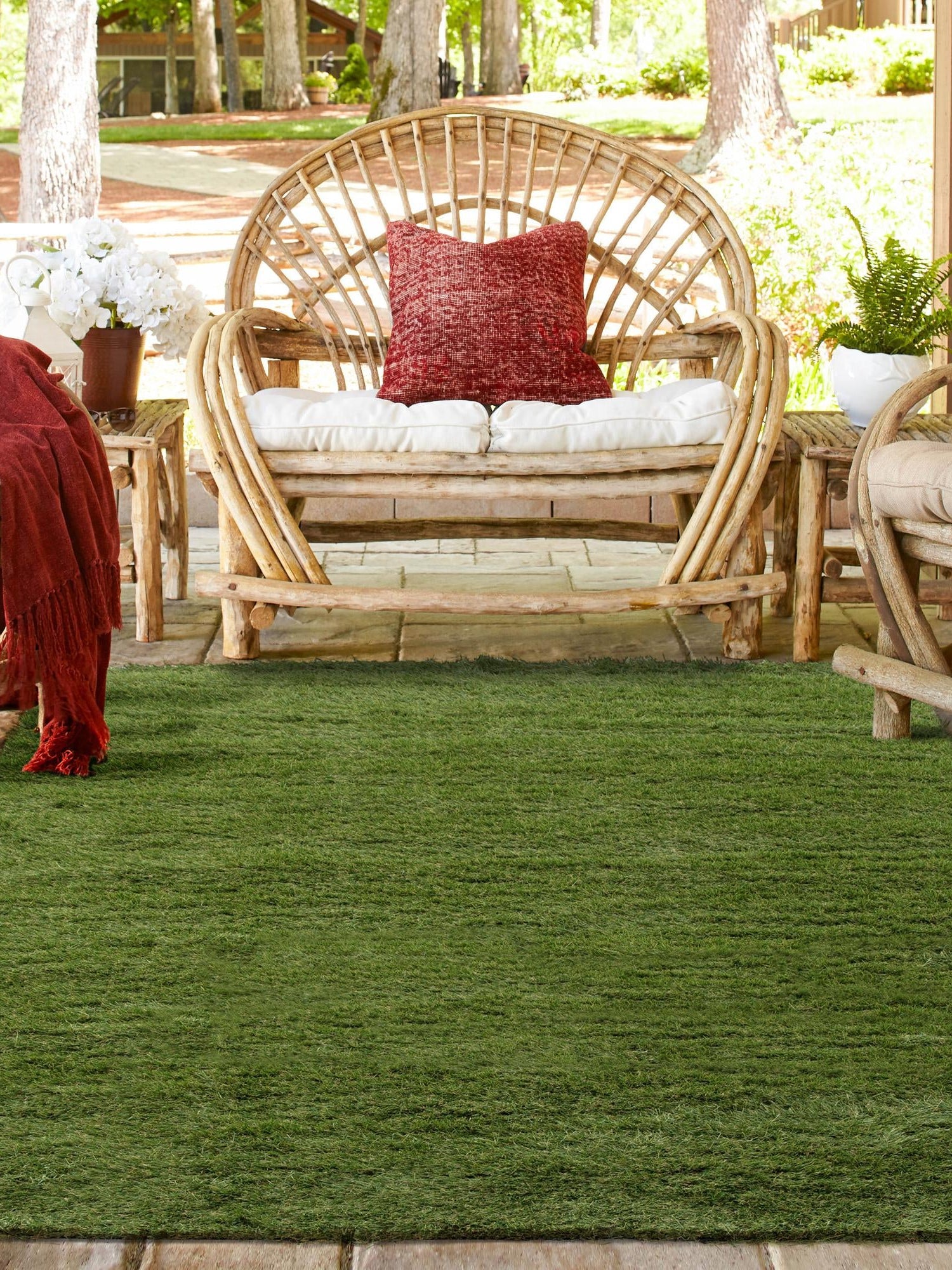 Green 7' 10 x 7' 10 Outdoor Grass Square Area Rug Thick Soft Touch Fluffy & Plush Shaggy Pile Weather Resistant for Patio, Deck, Terrace, Balcony, Porch Grass Carpet Mat for Sale at Rug Engine
