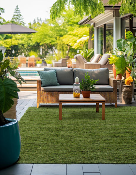 Green 10' x 10' Outdoor Grass Square Area Rug Thick Soft Touch Fluffy & Plush Shaggy Pile Weather Resistant for Patio, Deck, Terrace, Balcony, Porch Grass Carpet Mat for Sale at Rug Engine