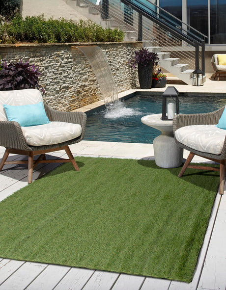 Green 10' x 10' Outdoor Grass Square Area Rug Thick Soft Touch Fluffy & Plush Shaggy Pile Weather Resistant for Patio, Deck, Terrace, Balcony, Porch Grass Carpet Mat for Sale at Rug Engine