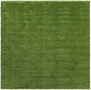 Green 7' 10 x 7' 10 Outdoor Grass Square Area Rug Thick Soft Touch Fluffy & Plush Shaggy Pile Weather Resistant for Patio, Deck, Terrace, Balcony, Porch