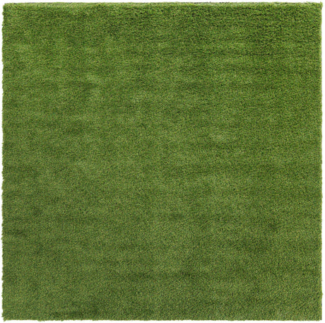 Green 7' 10 x 7' 10 Outdoor Grass Square Area Rug Thick Soft Touch Fluffy & Plush Shaggy Pile Weather Resistant for Patio, Deck, Terrace, Balcony, Porch