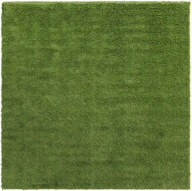 Green 7' 10 x 7' 10 Outdoor Grass Square Area Rug Thick Soft Touch Fluffy & Plush Shaggy Pile Weather Resistant for Patio, Deck, Terrace, Balcony, Porch