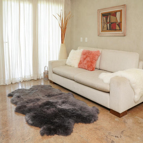 Gray 3' 3 x 6' Natural Sheepskin Rectangle Rug