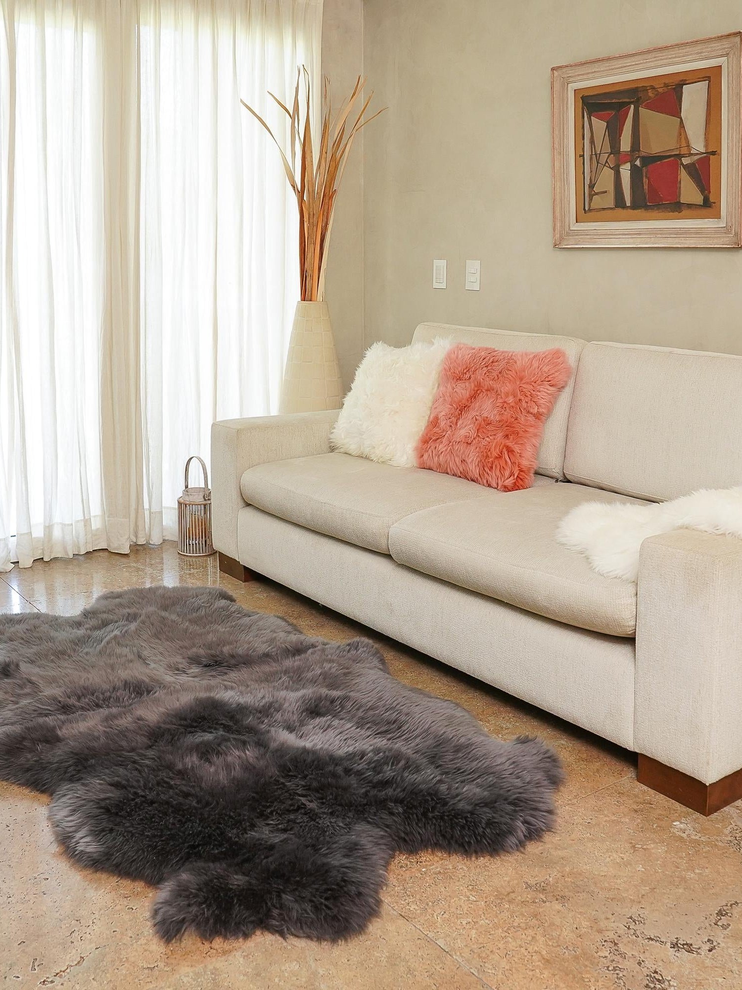 Gray 1' 10 x 3' Natural Sheepskin Freeform Area Rug 100% Genuine Luxury Soft Touch Shaggy Plush Pile Authentic Lambskin Carpet for Interior Design for Sale at Rug Engine