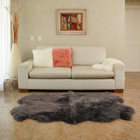 Gray 4' 9 x 6' Natural Sheepskin Freeform Area Rug 100% Genuine Luxury Soft Touch Shaggy Plush Pile Authentic Lambskin Carpet for Interior Design for Sale at Rug Engine