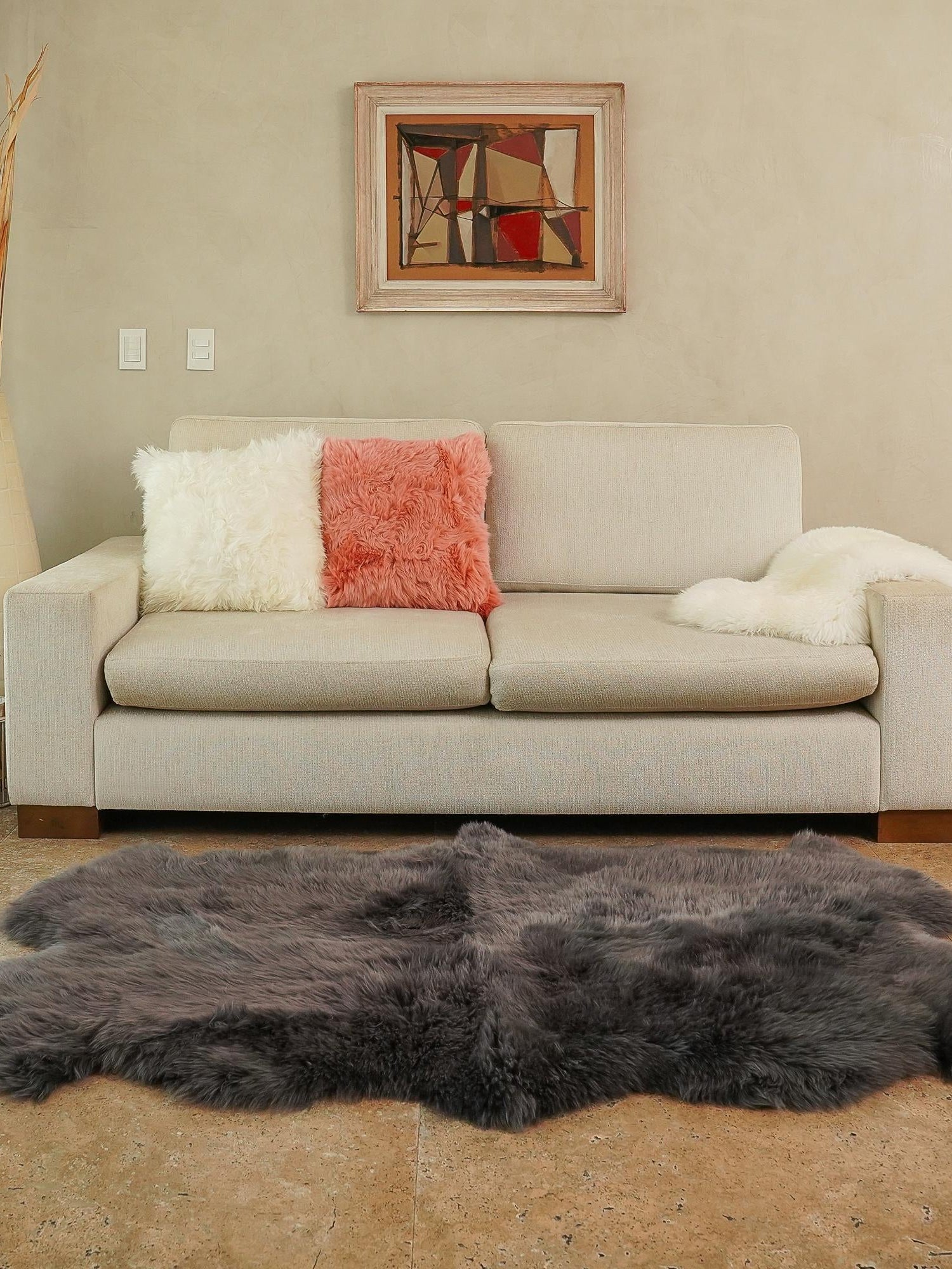 Gray 3' 3 x 6' Natural Sheepskin Freeform Area Rug 100% Genuine Luxury Soft Touch Shaggy Plush Pile Authentic Lambskin Carpet for Interior Design for Sale at Rug Engine