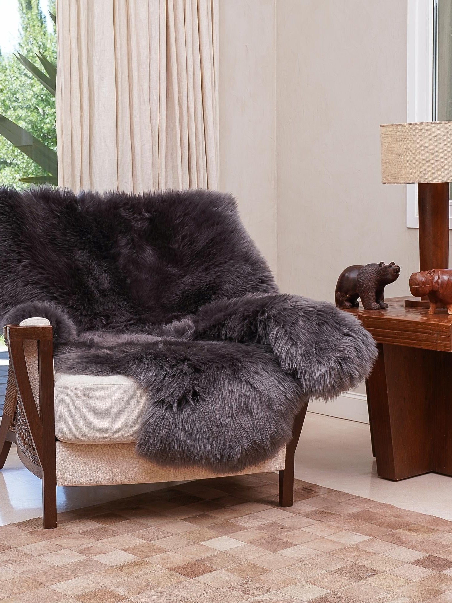 Gray 3' 3 x 6' Natural Sheepskin Freeform Area Rug 100% Genuine Luxury Soft Touch Shaggy Plush Pile Authentic Lambskin Carpet for Interior Design for Sale at Rug Engine