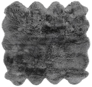 Gray 6' x 6' Natural Sheepskin Square Rug