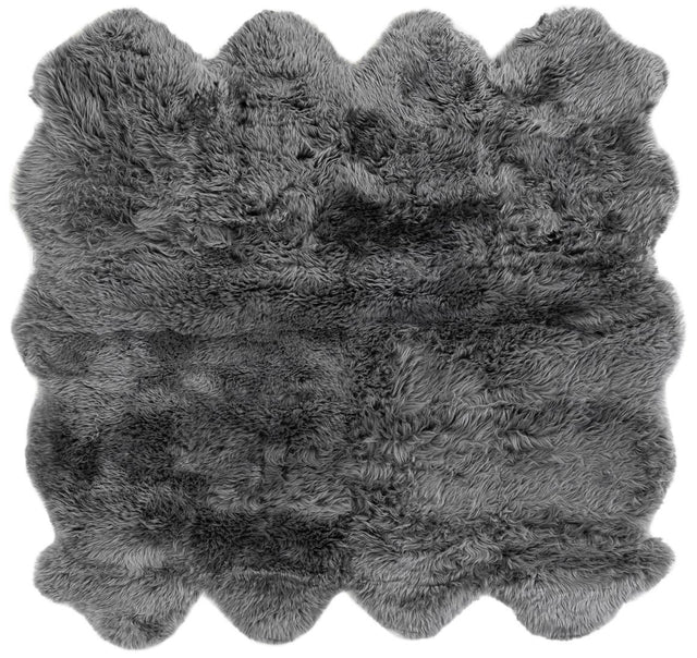 Gray 6' x 6' Natural Sheepskin Square Rug