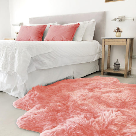 Pink 3' 3 x 6' Natural Sheepskin Rectangle Rug