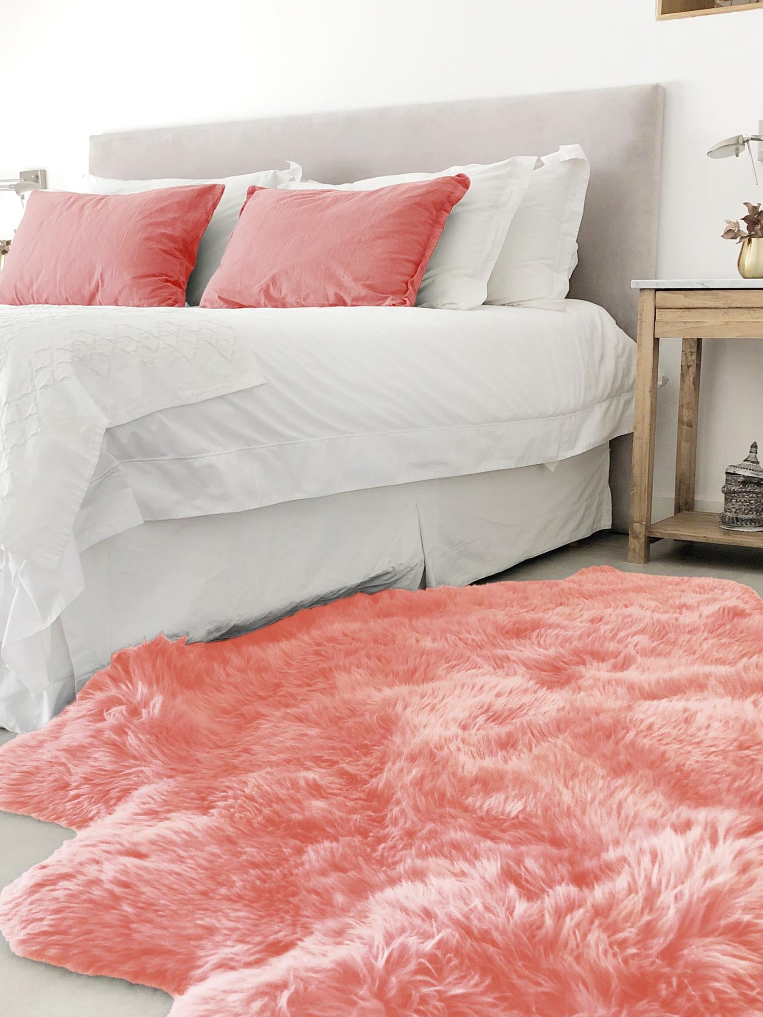Pink 1' 10 x 3' Natural Sheepskin Freeform Area Rug 100% Genuine Luxury Soft Touch Shaggy Plush Pile Authentic Lambskin Carpet for Interior Design for Sale at Rug Engine
