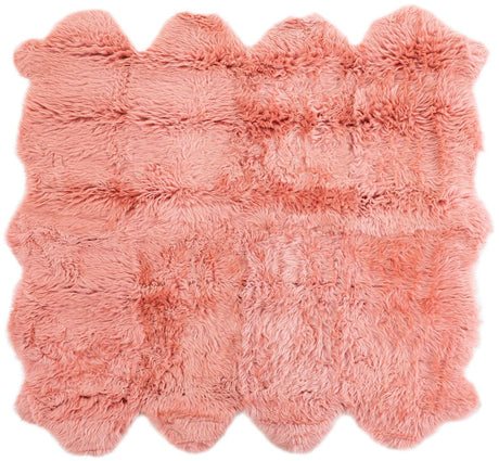 Pink 6' x 6' Natural Sheepskin Square Rug
