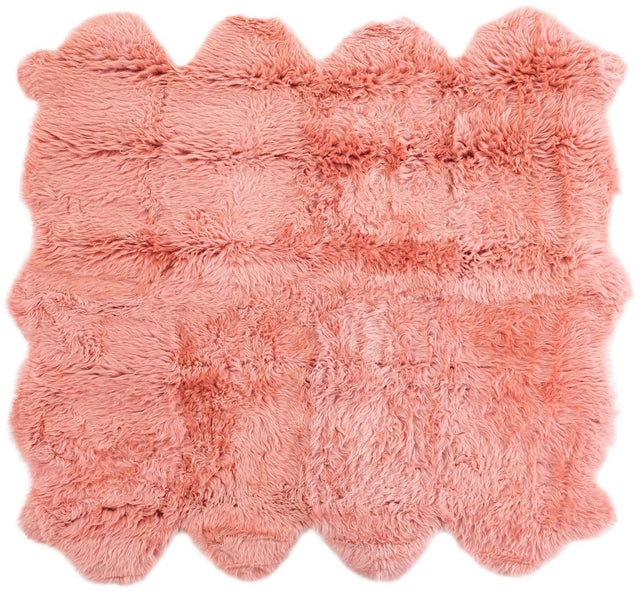 Pink 6' x 6' Natural Sheepskin Square Rug
