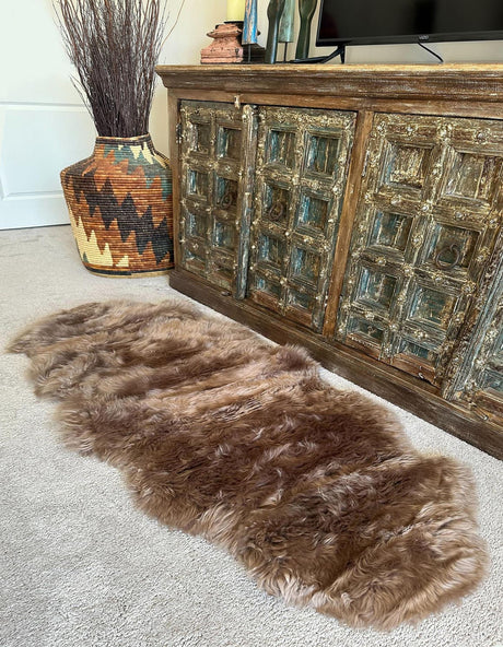 Beige 2' x 6' Natural Sheepskin Runner Rug