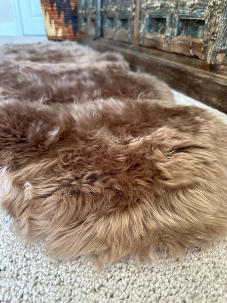 Beige 2' x 6' Natural Sheepskin Runner Rug