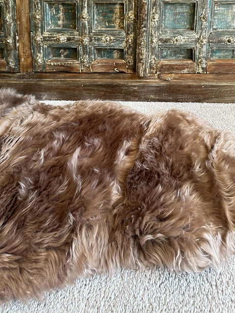 Beige 1' 10 x 6' Natural Sheepskin Freeform Area Rug 100% Genuine Luxury Soft Touch Shaggy Plush Pile Authentic Lambskin Carpet for Interior Design for Sale at Rug Engine