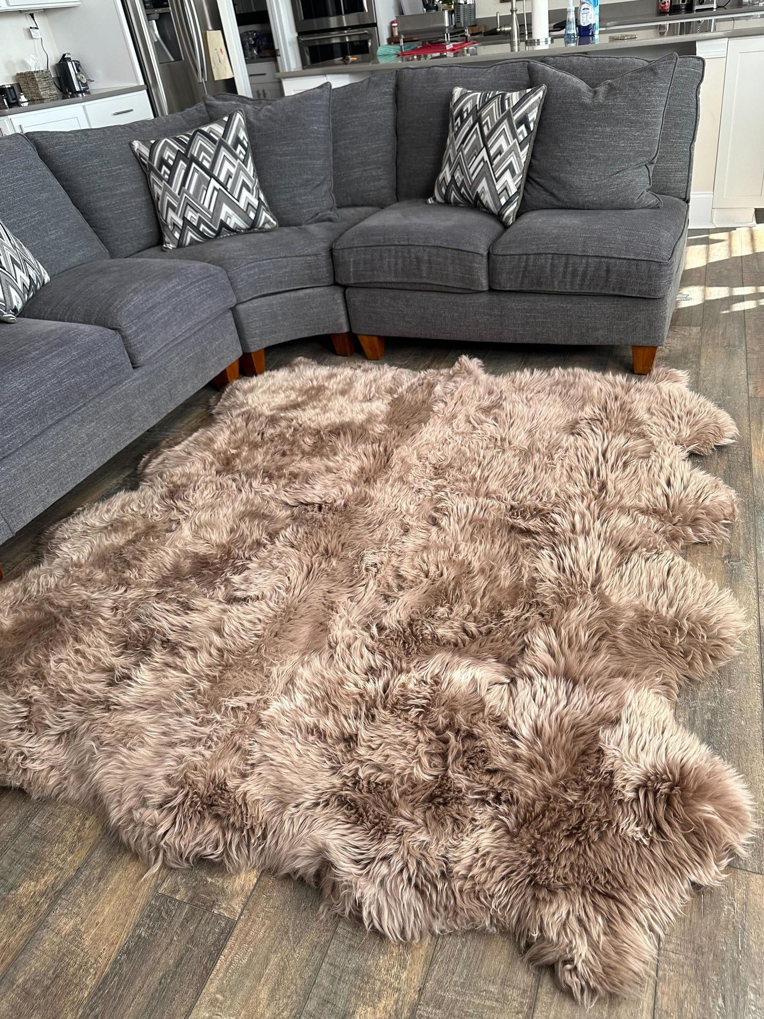 Beige 4' 9 x 6' Natural Sheepskin Freeform Area Rug 100% Genuine Luxury Soft Touch Shaggy Plush Pile Authentic Lambskin Carpet for Interior Design for Sale at Rug Engine