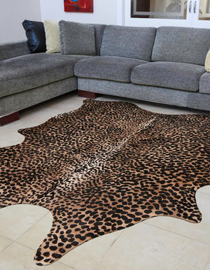 Brown and Black 6' x 6' 3 Cowhide Leather Rectangle Rug