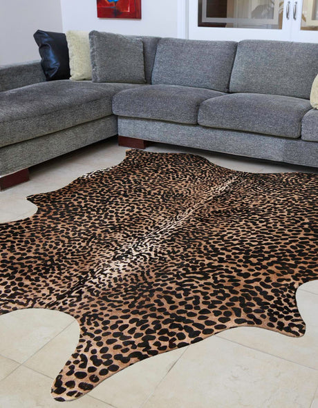 Brown and Black 6' x 6' 3 Cowhide Leather Rectangle Rug