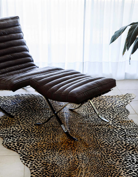 Authentic Luxury Brown and Black 5' 7 x 6' 3 Cowhide Leather Rectangle Area Rug Modern Interior Design 100% Real Natural Cowhide Carpet for Designer Home Decor for Sale at Rug Engine